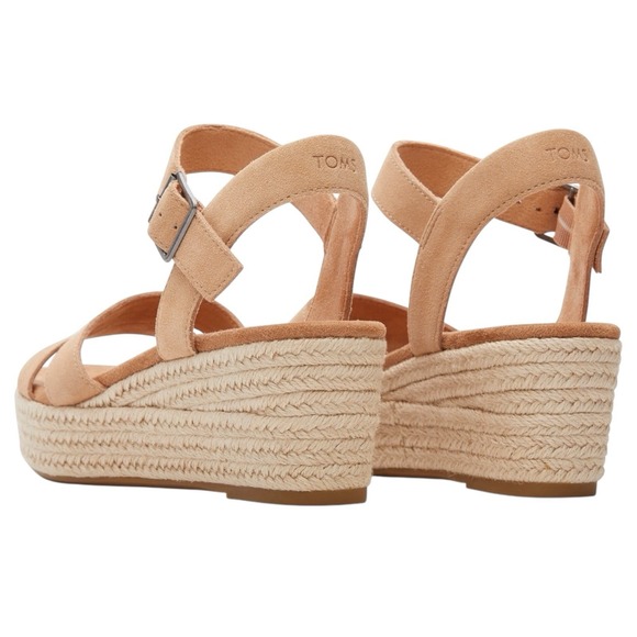 TOMS Sandals Women's Size 9.5 Natural Linen Tan Audrey Rope Wrapped Wedge - Picture 2 of 4